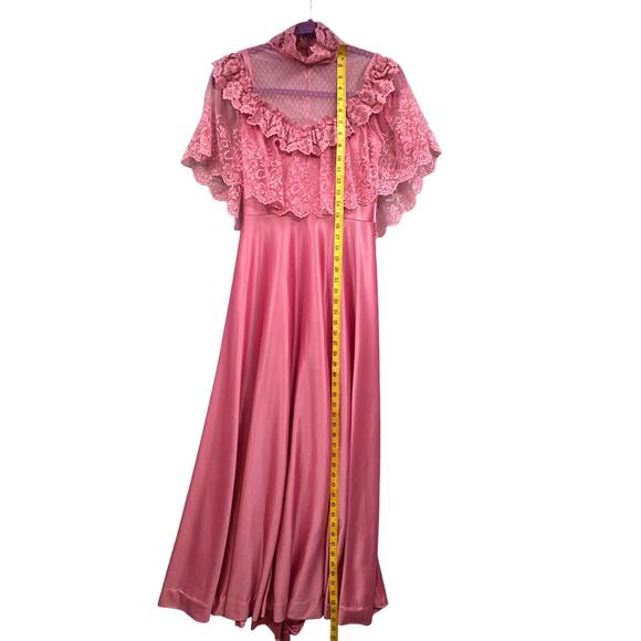 VTG 70s Maxi Dress Sz M Pink Edwardian Boho Prairie Cottagecore Lace Prom Hippie - Picture 8 of 16